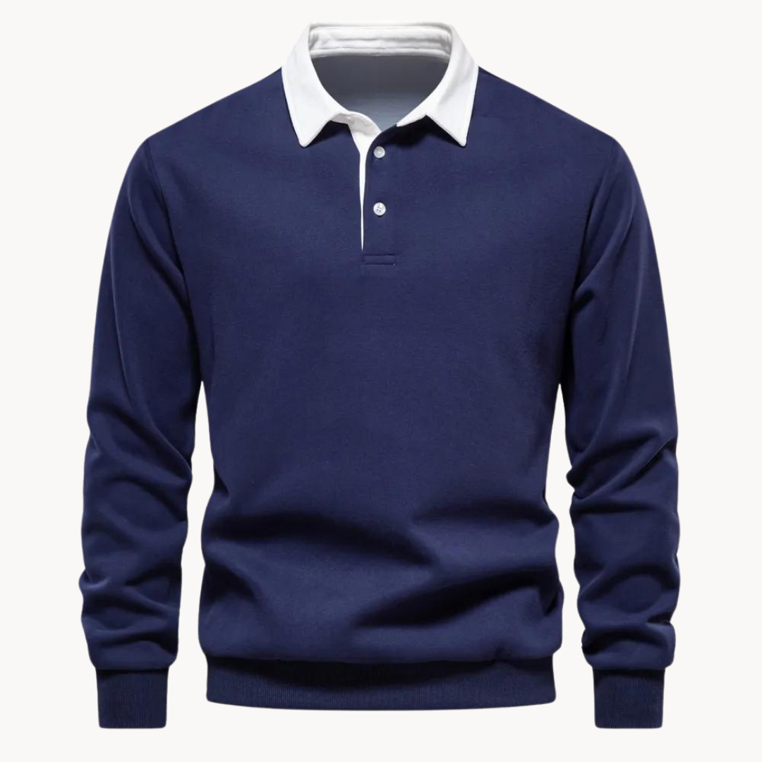 Mens Polo Sweatshirt Soft-Blend Fabric Flexible Fit