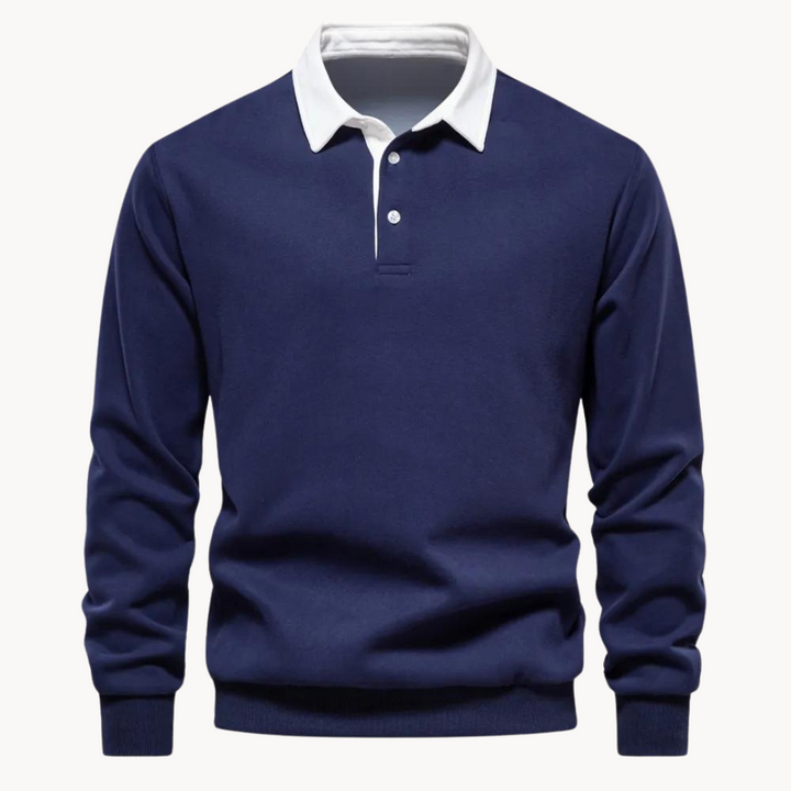 Mens Polo Sweatshirt Soft-Blend Fabric Flexible Fit