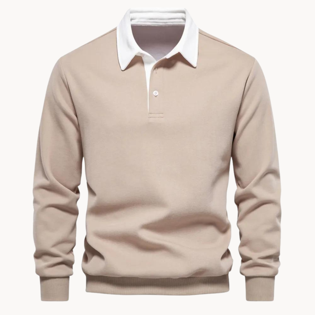 Mens Polo Sweatshirt Soft-Blend Fabric Flexible Fit