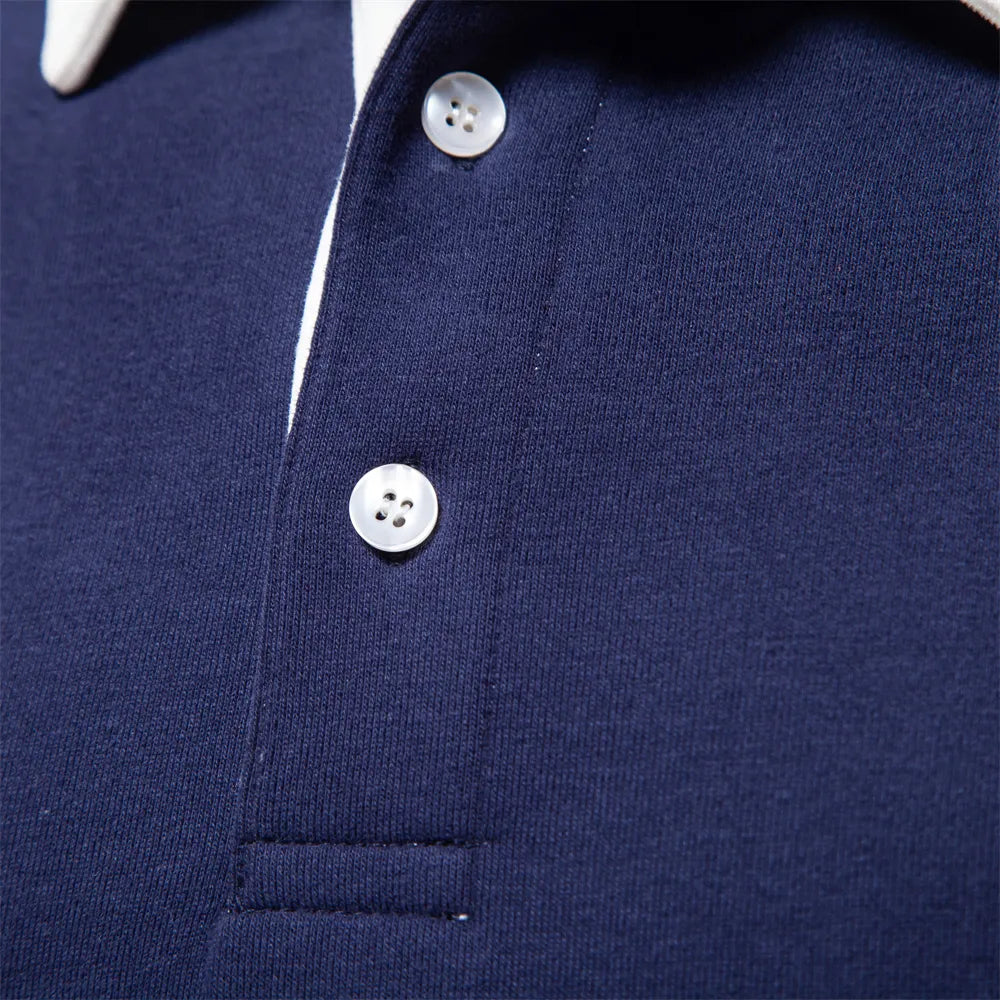 Mens Polo Sweatshirt Soft-Blend Fabric Flexible Fit