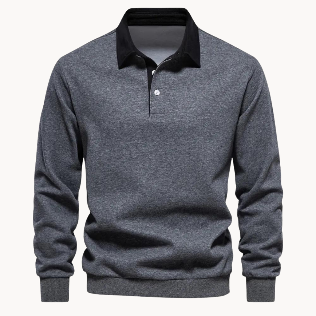 Mens Polo Sweatshirt Soft-Blend Fabric Flexible Fit - BritishMode