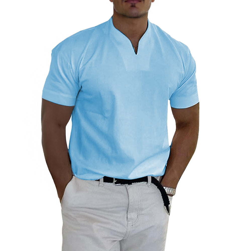Womens Shirt Collarless V-Neck Soft Blend Breathable Fit