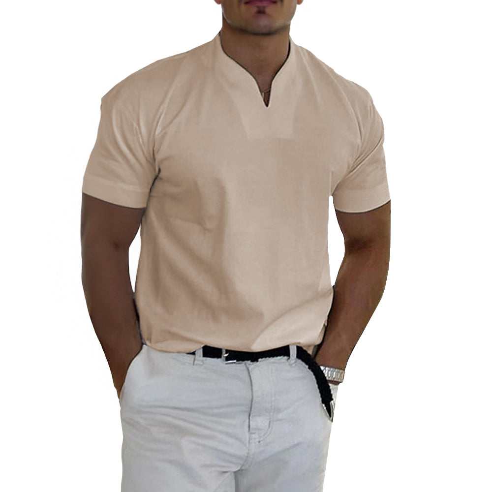 Womens Shirt Collarless V-Neck Soft Blend Breathable Fit