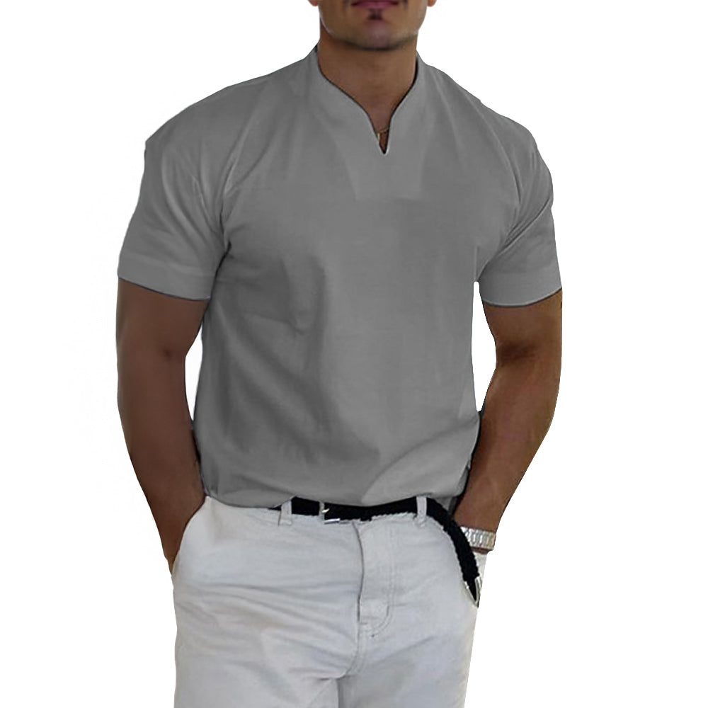 Womens Shirt Collarless V-Neck Soft Blend Breathable Fit