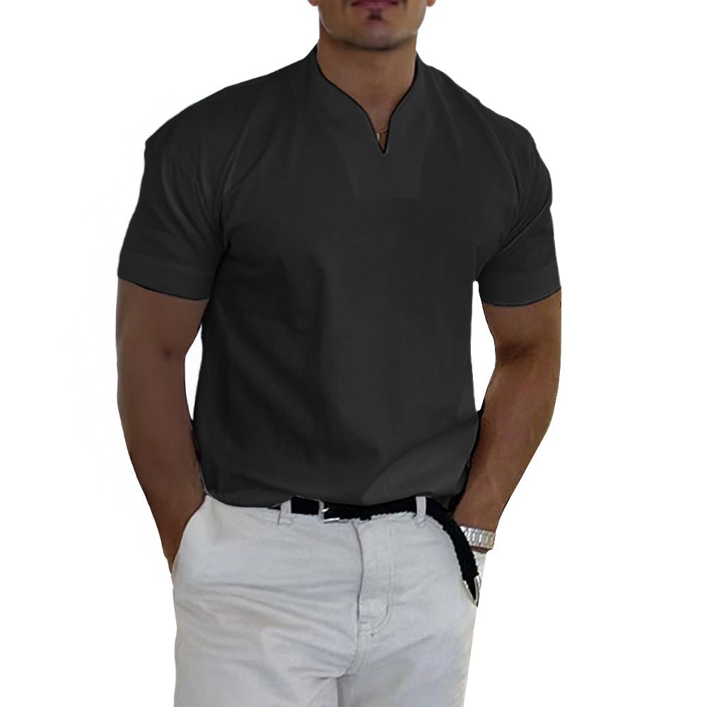 Womens Shirt Collarless V-Neck Soft Blend Breathable Fit