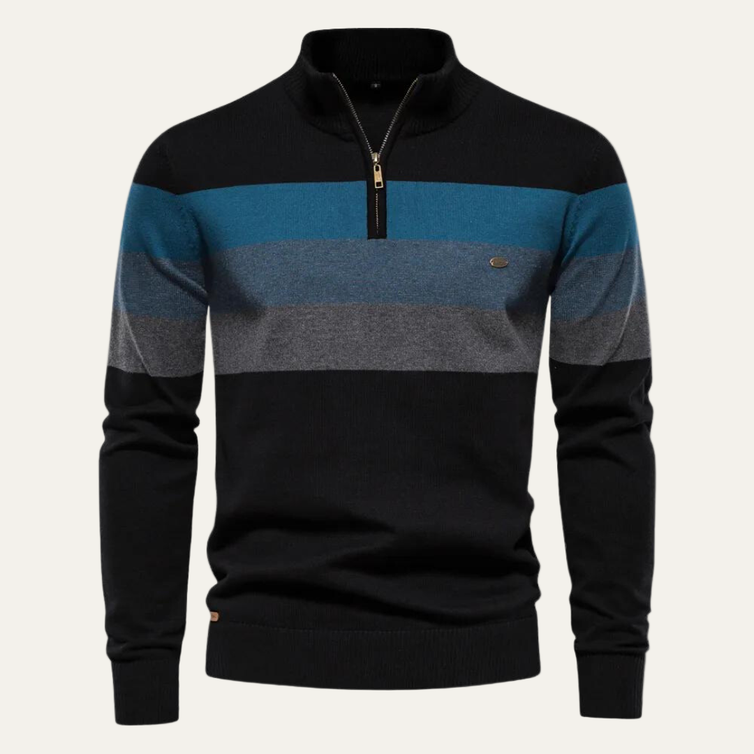 Mens Knit Sweater Stand Collar Striped Pattern