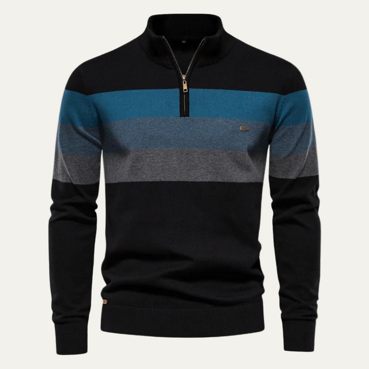 Mens Knit Sweater Stand Collar Striped Pattern