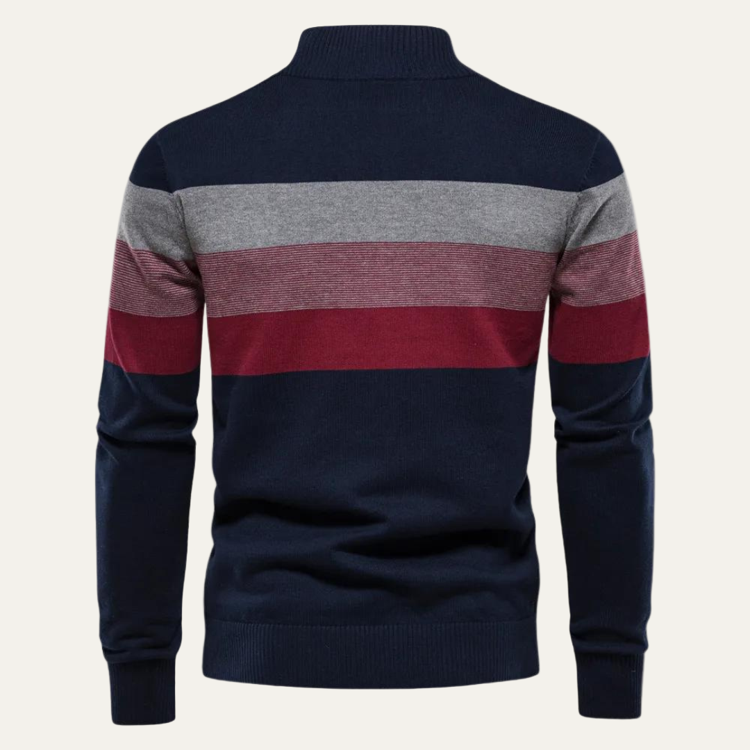 Mens Knit Sweater Stand Collar Striped Pattern