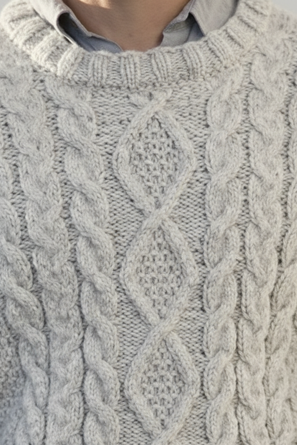 Mens Cable Knit Sweater Chunky Fit Crew Neck