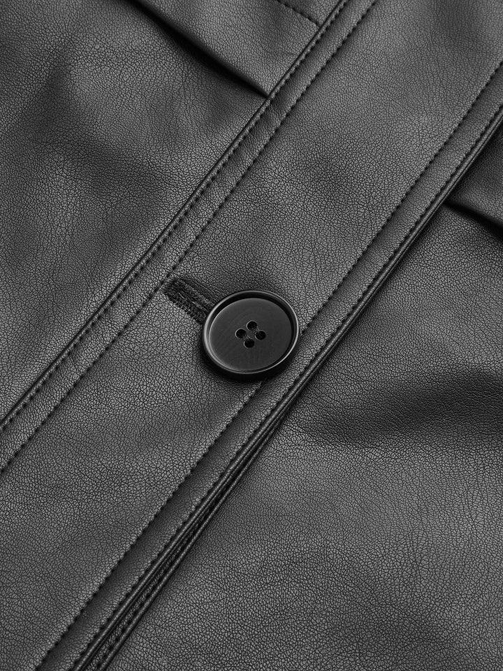 Mens Quilted Jacket PU Leather Stand Collar Belted