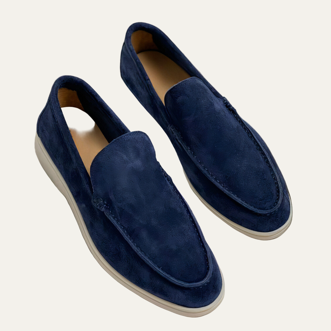 Mens Suede Loafers Slip-On Apron Toe