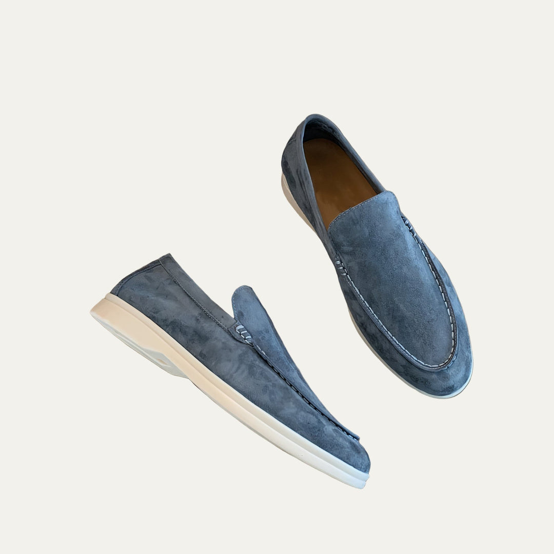 Mens Suede Loafers Slip-On Apron Toe