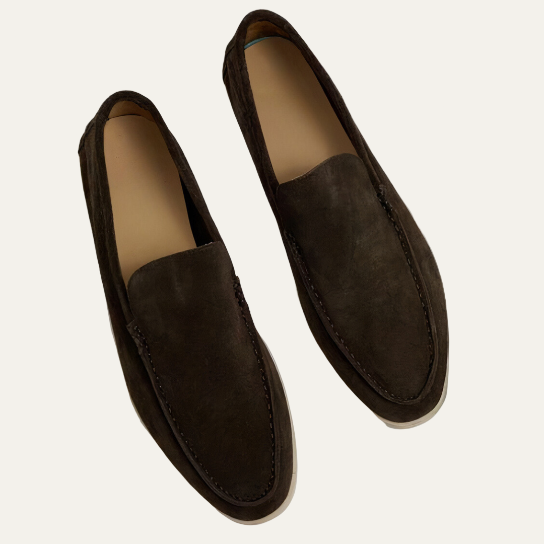 Mens Suede Loafers Slip-On Apron Toe - BritishMode