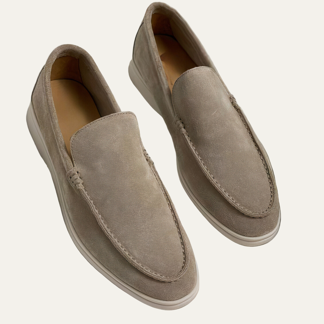 Mens Suede Loafers Slip-On Apron Toe