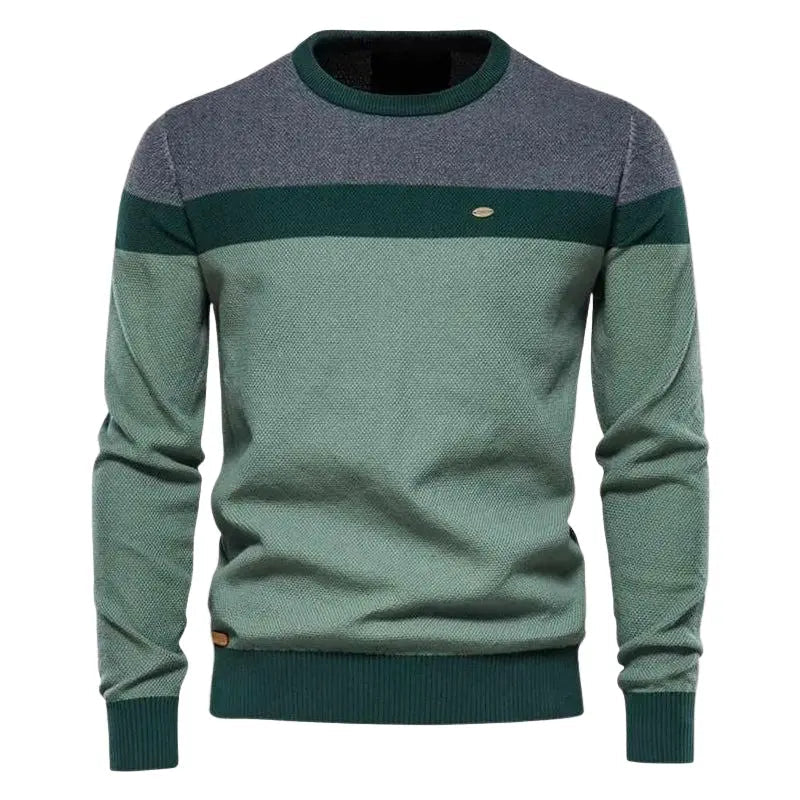 Mens Crew Neck Sweater Striped Pattern Regular Fit