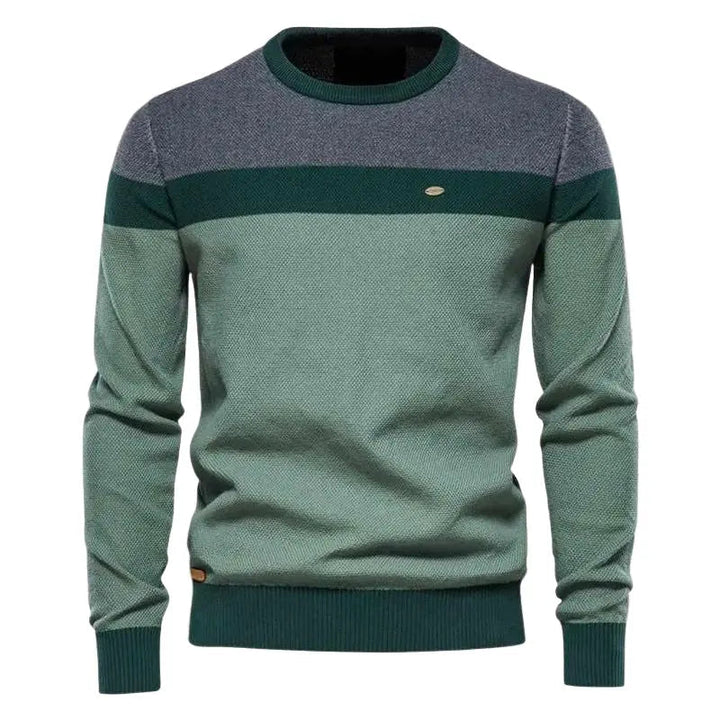 Mens Crew Neck Sweater Striped Pattern Regular Fit