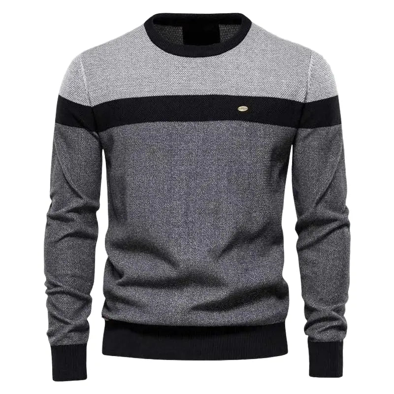 Mens Crew Neck Sweater Striped Pattern Regular Fit