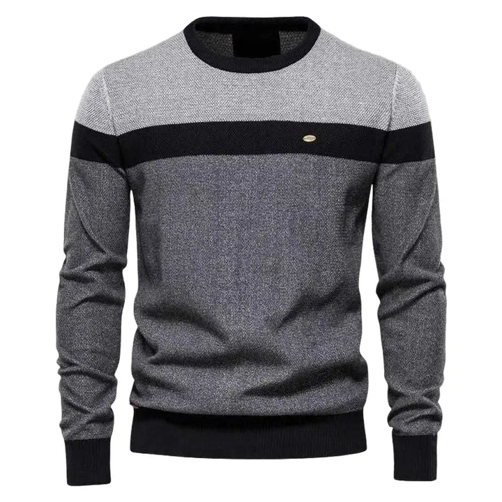 Mens Crew Neck Sweater Striped Pattern Regular Fit