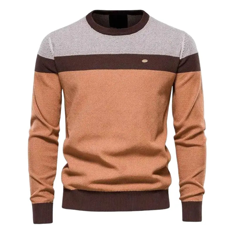 Mens Crew Neck Sweater Striped Pattern Regular Fit - BritishMode