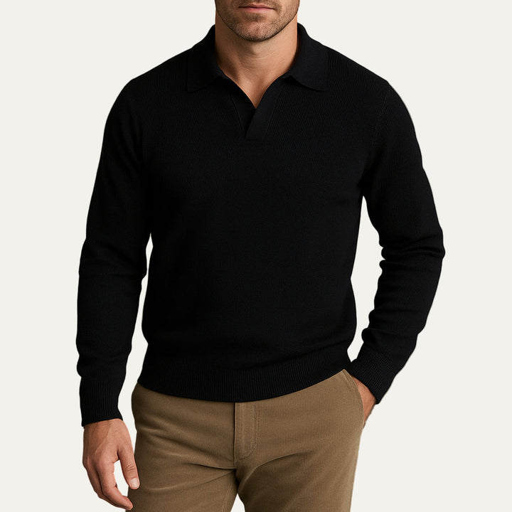 Mens Polo Knit Sweater Ribbed Fit