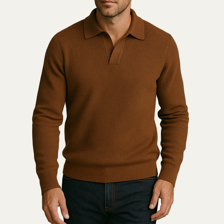 Mens Polo Knit Sweater Ribbed Fit