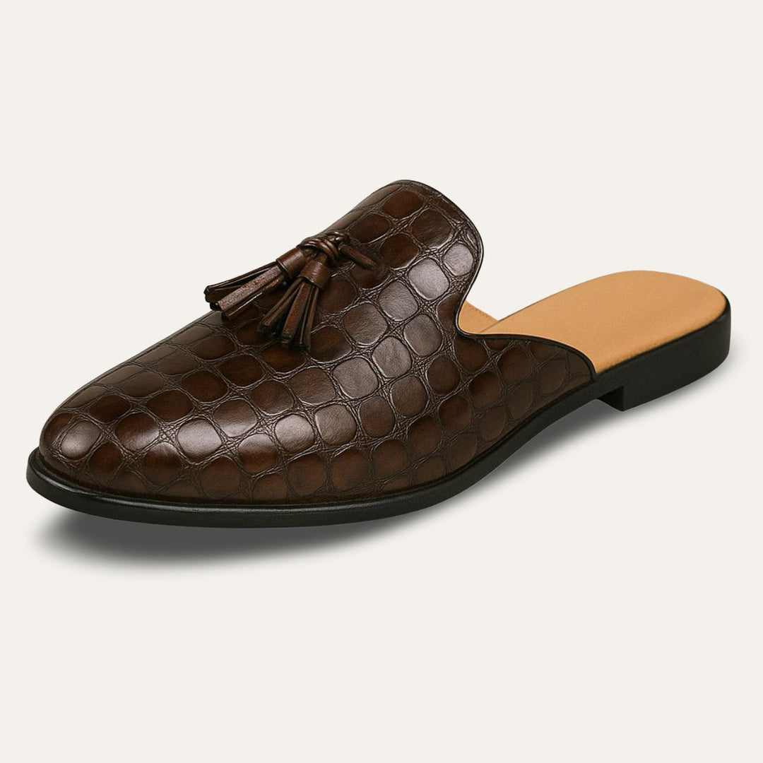 Mens Slip-On Mule Shoes Embossed Tassel Design