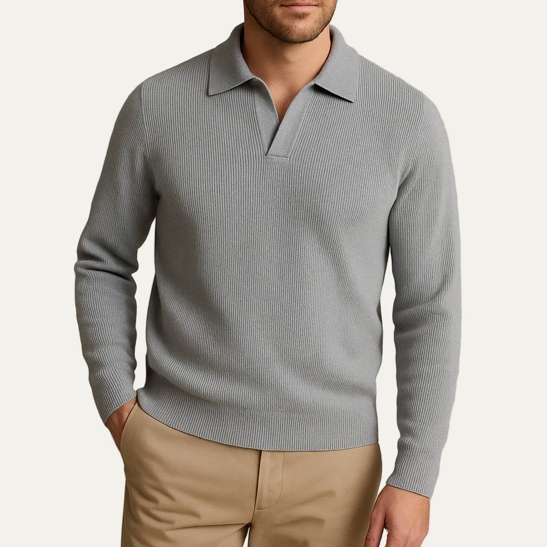 Mens Polo Knit Sweater Ribbed Fit
