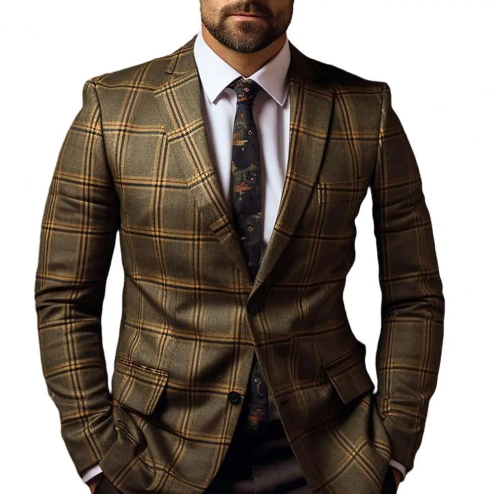 Mens Suit Jacket Checked Pattern Tailored Fit