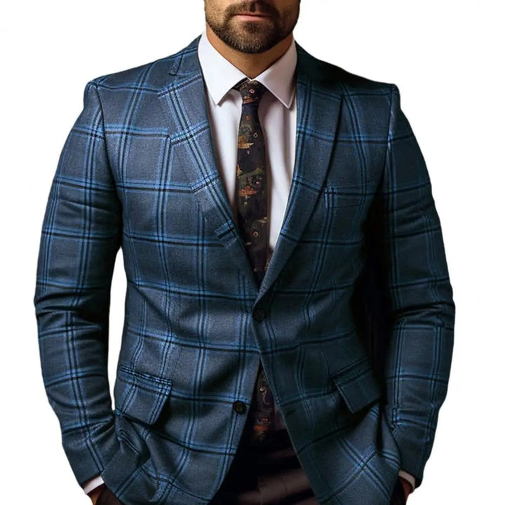Mens Suit Jacket Checked Pattern Tailored Fit