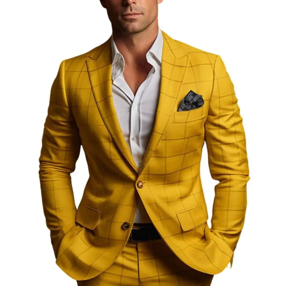 Mens Suit Jacket Checked Pattern Tailored Fit