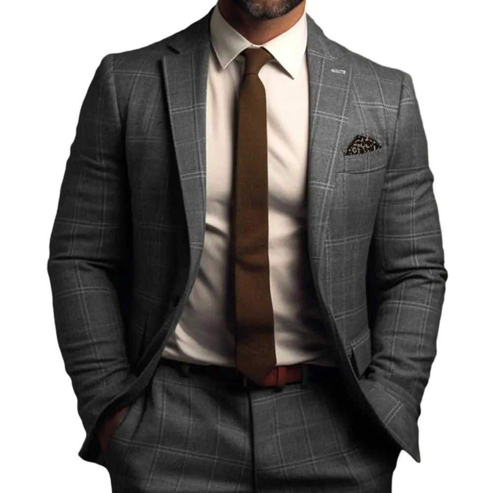 Mens Suit Jacket Checked Pattern Tailored Fit - BritishMode