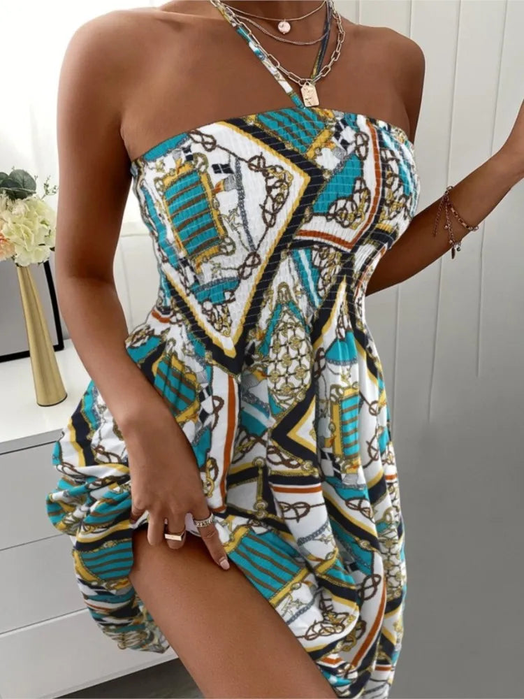 Womens Bohemian Mini Dress Lightweight Summer