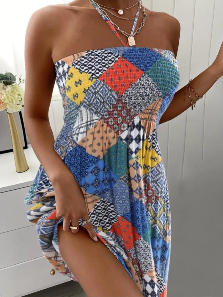 Womens Bohemian Mini Dress Lightweight Summer - BritishMode
