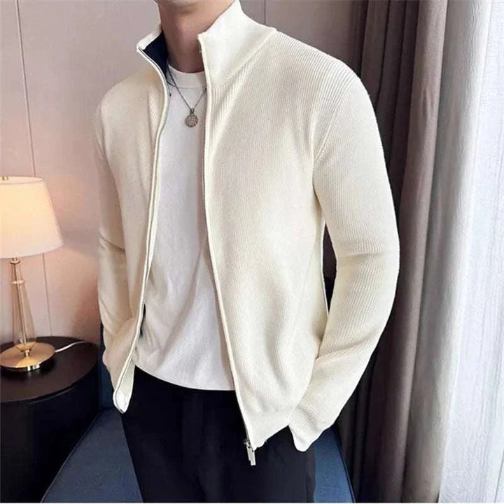 Unisex Knit-Blend Sweater Zip Front Flexible Fit