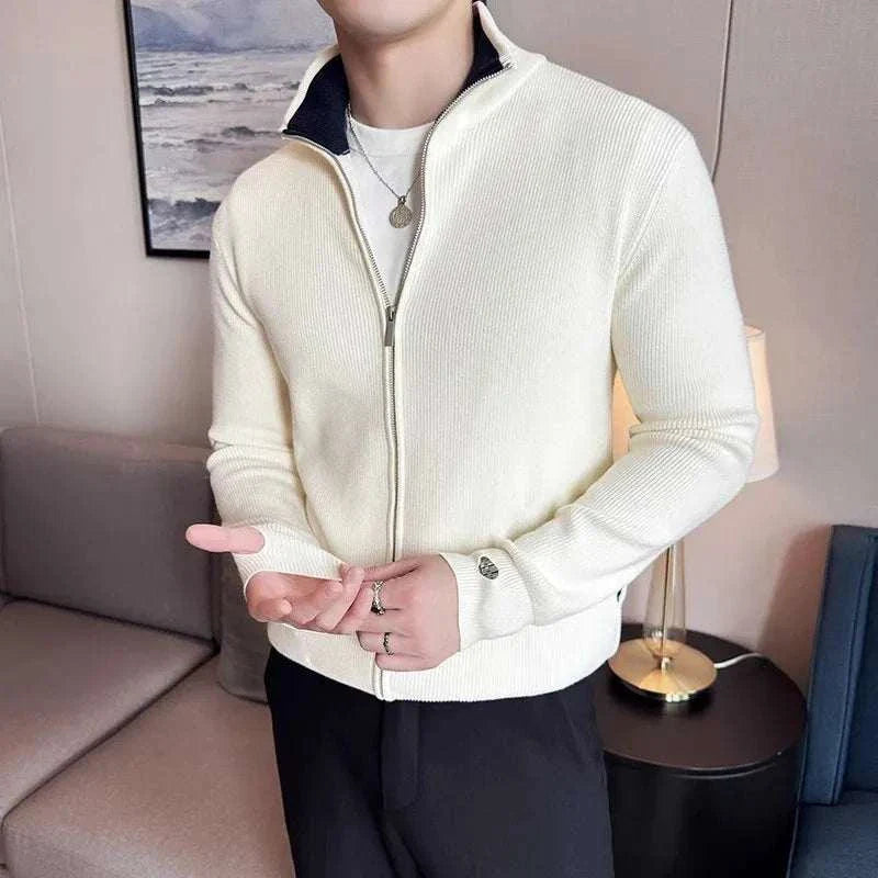 Unisex Knit-Blend Sweater Zip Front Flexible Fit