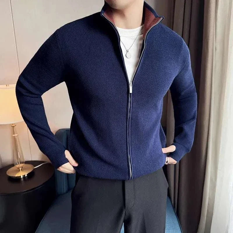 Unisex Knit-Blend Sweater Zip Front Flexible Fit