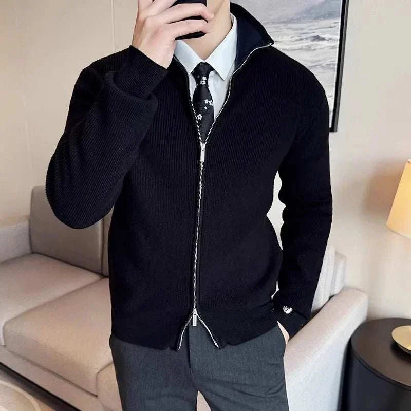 Unisex Knit-Blend Sweater Zip Front Flexible Fit
