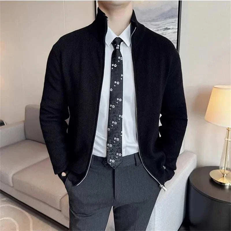 Unisex Knit-Blend Sweater Zip Front Flexible Fit