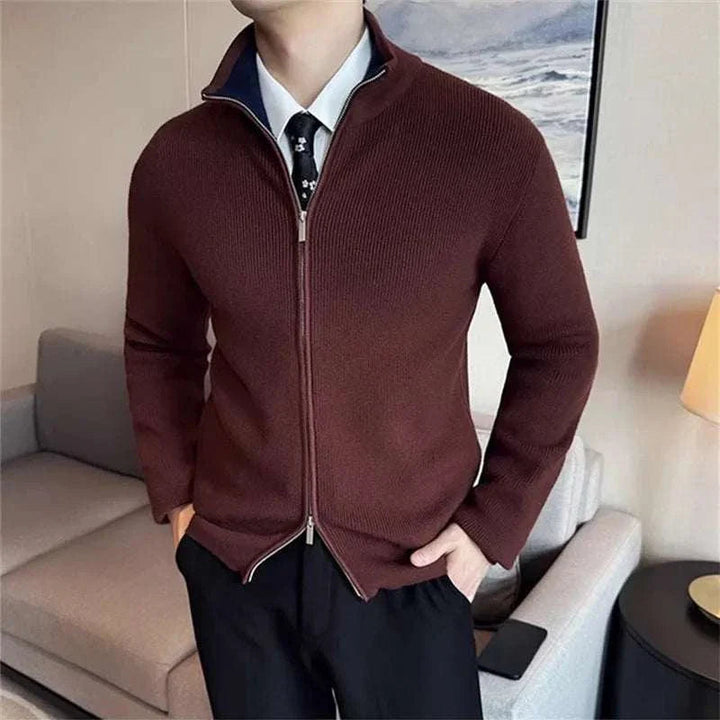 Unisex Knit-Blend Sweater Zip Front Flexible Fit