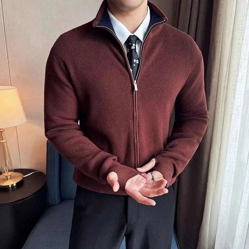 Unisex Knit-Blend Sweater Zip Front Flexible Fit