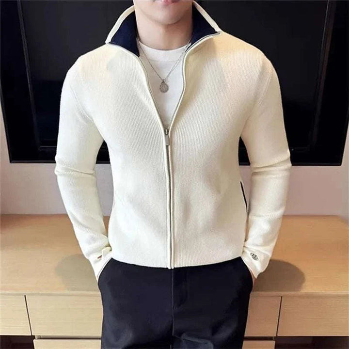 Unisex Knit-Blend Sweater Zip Front Flexible Fit - BritishMode