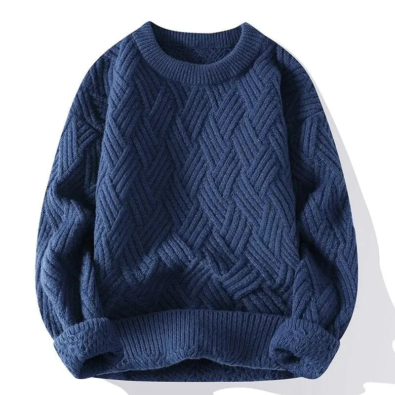 Mens Sweater Chunky Basketweave Knit Fit