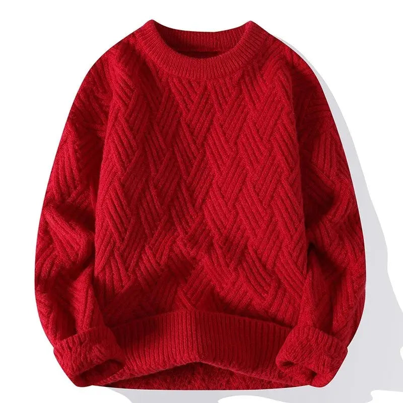 Mens Sweater Chunky Basketweave Knit Fit