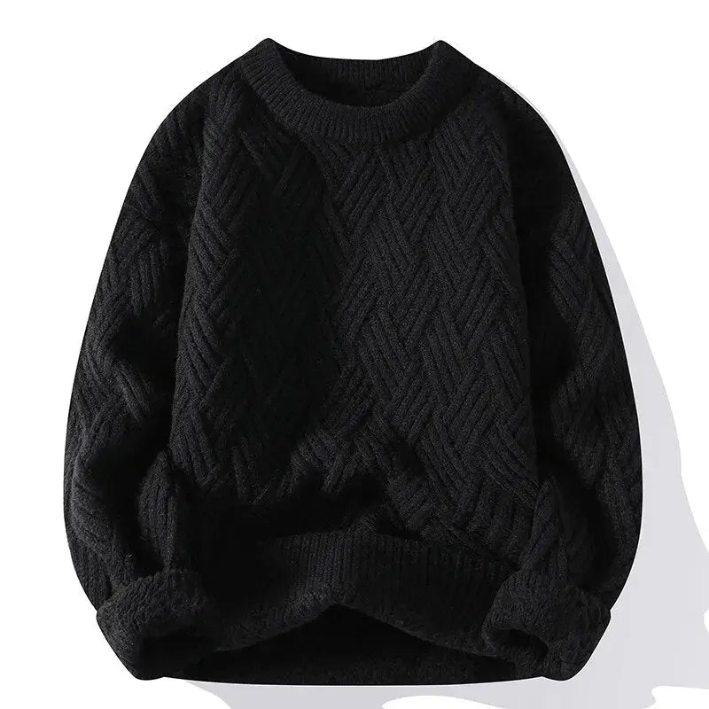 Mens Sweater Chunky Basketweave Knit Fit