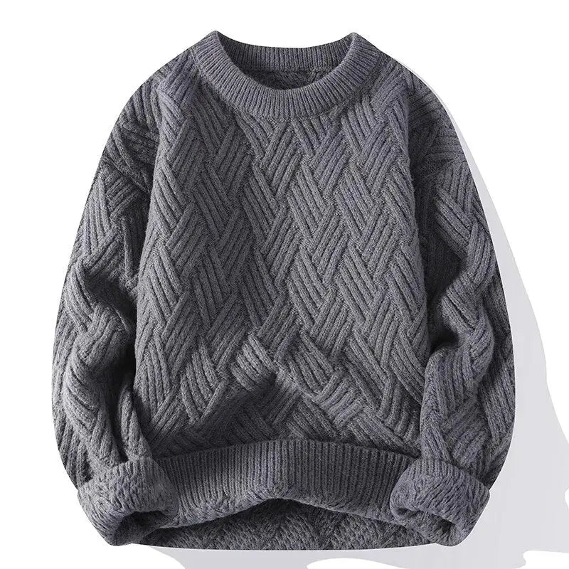 Mens Crew Neck Sweater Patterned Classic Fit - BritishMode