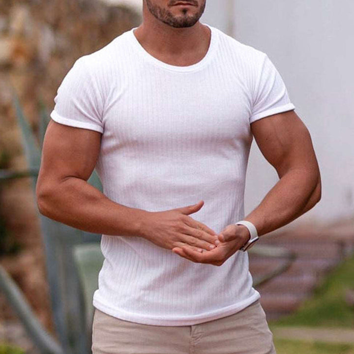 Mens Muscle Fit T-Shirt Ribbed Knit Breathable - BritishMode