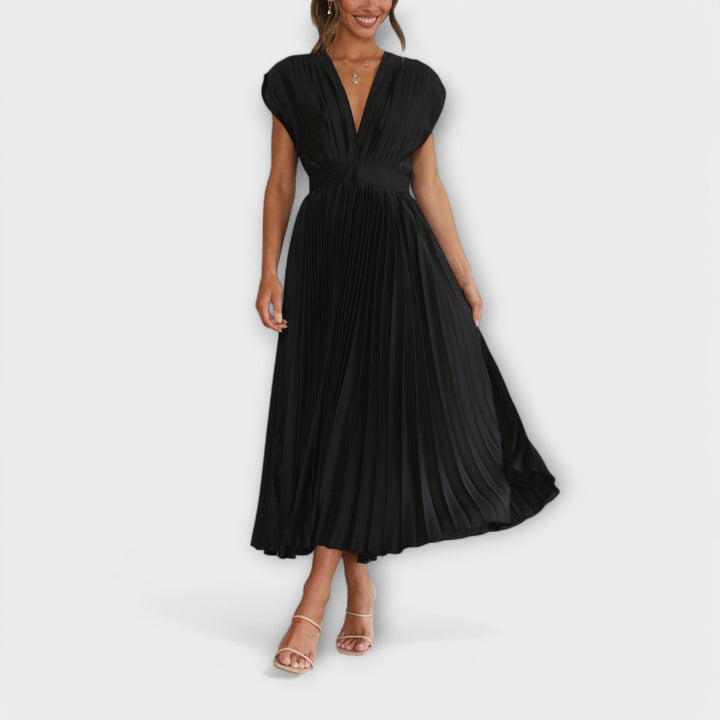 Womens Pleated Midi Dress Stylish Fit
