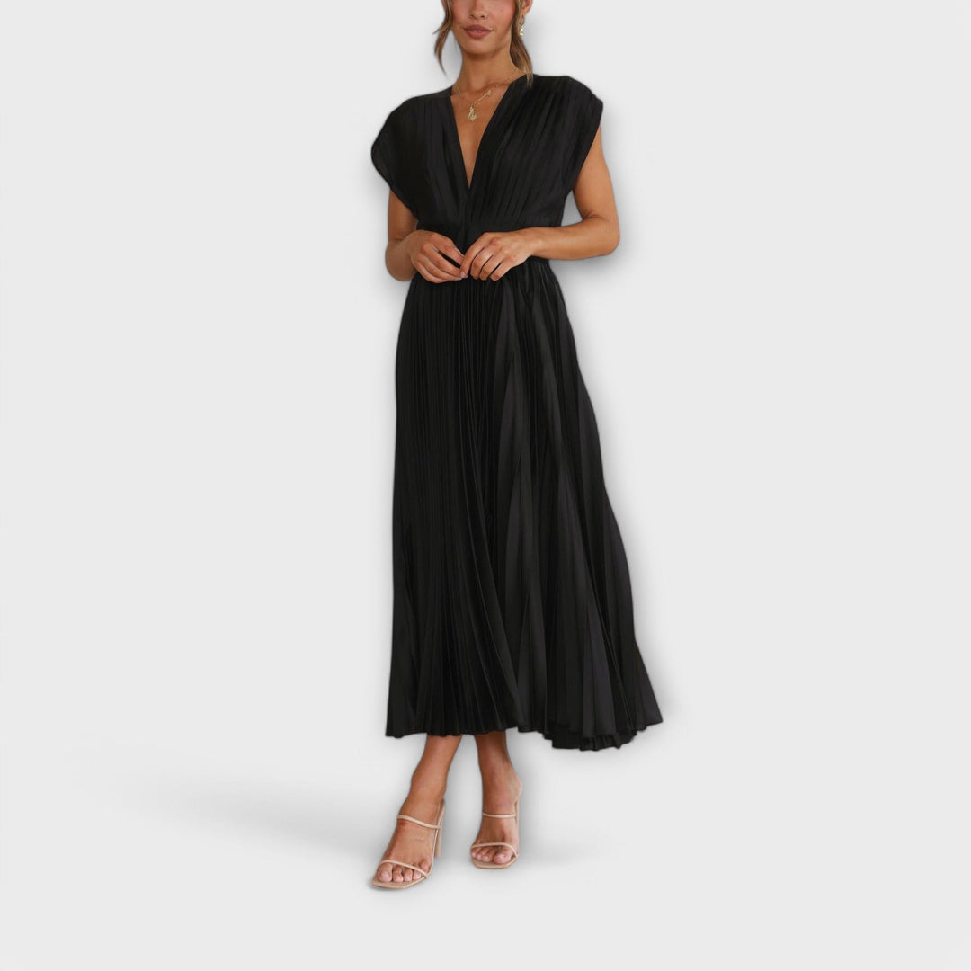 Womens Pleated Midi Dress Stylish Fit