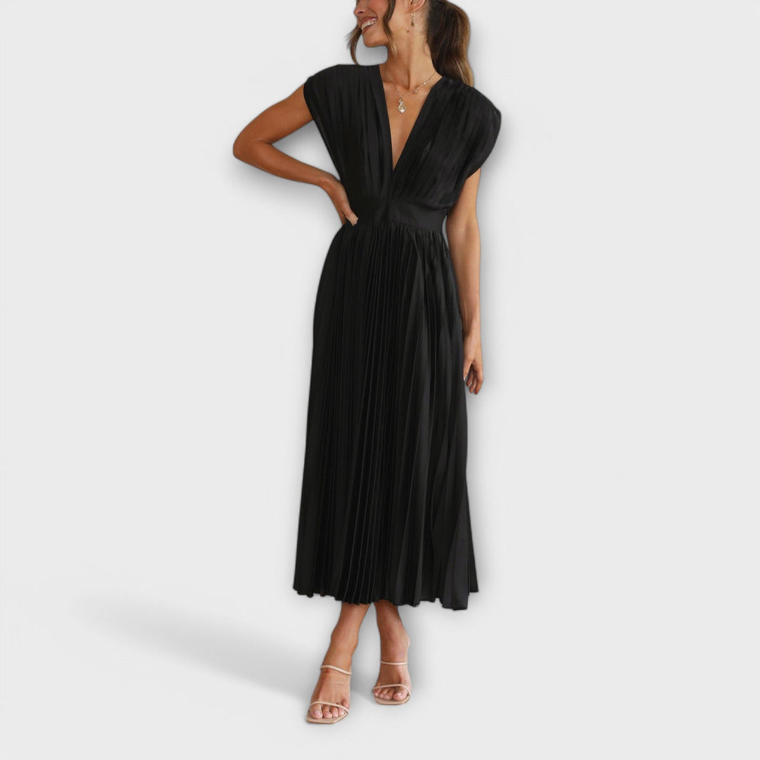 Womens Pleated Midi Dress Stylish Fit