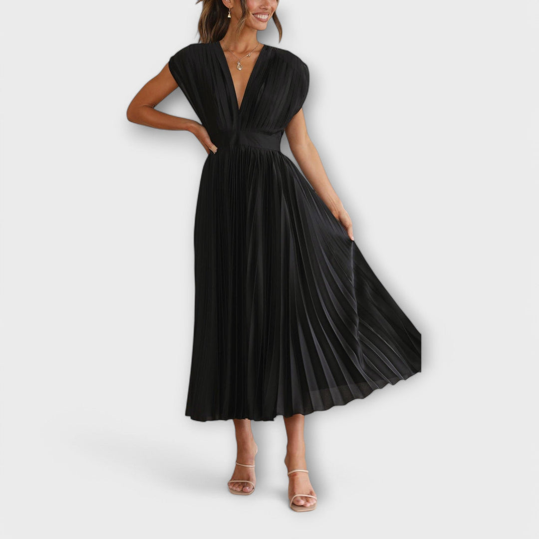 Womens Pleated Midi Dress Stylish Fit